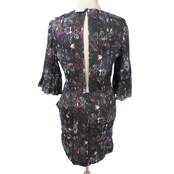 H&M Shimmery Gray & Multicolor Abstract Ruffled Open Back Dress NWT Size 8 - Picture 3 of 6